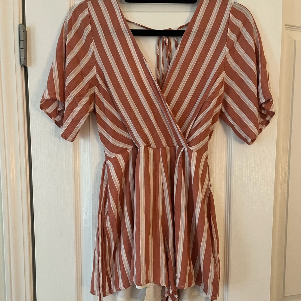 Salmon and white striped romper